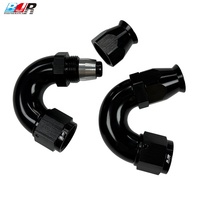 BJR Raccord coudé en aluminium CNC à flux complet PTFE AN10 AN12 AN16 150 degrés, finition noir mat / poli miroir, pour systèmes de carburant