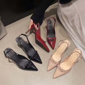 A16 New Party Pointed High-heeled Shoes with Thin Heels and butterfly <b>Bows</b> with Empty Back Straps, Single Shoes Sexy Women Shoes - Product Image 1