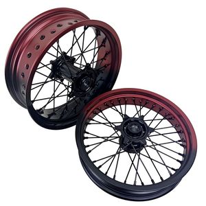 Juego <span class=keywords><strong>de</strong></span> Ruedas Supermoto 17 EXC 125 250 300 450 500, Aleación <span class=keywords><strong>de</strong></span> Aluminio CNC, Duraderas, Color Rojo Burdeos, Llantas para Motocicleta <span class=keywords><strong>de</strong></span> Carreras y Cross, Repuestos - Product Image 3