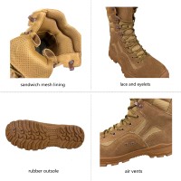 Botas Tácticas de Entrenamiento con Cordones en el Tobillo de 8 Pulgadas, Parte Superior de Cuero Vacuno de Ante, Suela de Goma, Calzado para Motocicleta, Zapatos de Trabajo para Desierto