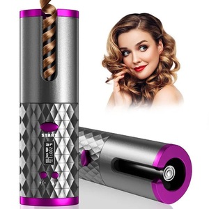 Fer à boucler automatique de voyage mini 2025 en promotion, fer à friser électrique rotatif sans fil rechargeable avec écran LCD et céramique PTC - Product Image 1