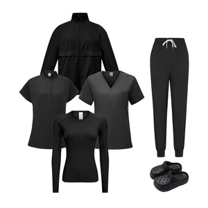 HZMNOI Unisex <b>Scrub</b> <b>Set</b> Moisture Wicking Quick Dry Comfortable Stretchy Workwear Split <b>Set</b> For Medical Nursing Use - Product Image 3