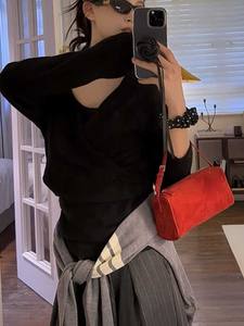 Bolso cilíndrico de gamuza vintage, bolso de mano cruzado de hombro de cuero de verano para mujer - Product Image 3