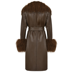Cappotto <span class=keywords><strong>in</strong></span> Vera <span class=keywords><strong>Pelle</strong></span> di Pecora con Collo <span class=keywords><strong>in</strong></span> Pelliccia Naturale di Agnello Mongolo, Giacca di Lusso per <span class=keywords><strong>Donna</strong></span> - Product Image 2