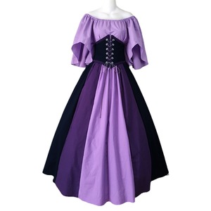 European Medieval Color-Blocked Off-Shoulder <b>Dress</b> With Flutter Sleeves Full Skirt Women's Cosplay Costume For Ethnic <b>Dance</b> - Product Image 5