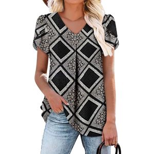 FOXA Women's V Neck Cap Sleeve Blouse Printed Chiffon <b>Top</b> Everyday Wear Breathable Lightweight Tunic Shirt - Product Image 1
