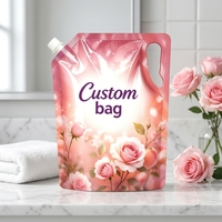 Pochettes personnalisées imprimées de 500 ml, 1 L, 2,5 L pour lessive avec poignée en plastique, sacs d'emballage de détergent liquide verticaux, vente en gros