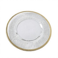 Assiettes de Présentation Rondes en Plastique Transparent Gravées, Classiques et Écologiques, Dorées, pour Mariages, 13 Pouces, Vente en Gros