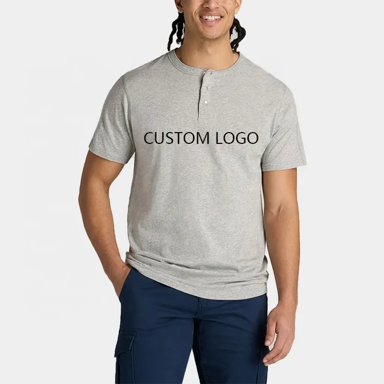 Wholesale New Design Blank Casual Regular Fit Printing T Shirt Button Up 100% Cotton Short Sleeve T Shirt Men