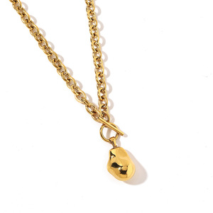 Collier en acier inoxydable, forme de perle baroque, plaqué or 18 carats, fermoir OT, pendentif tendance, bijoux - Product Image 5