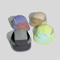 Gorra de campamento de ala plana de 5 paneles de poliéster 100% ligera de malla no estructurada de secado rápido personalizada al por mayor gorra de correr de dos tonos y 7 paneles