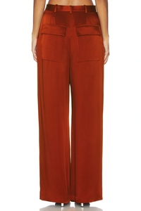 <span class=keywords><strong>Pantaloni</strong></span> da Completo <span class=keywords><strong>Donna</strong></span> a Gamba Larga in Raso Arancione Bruciato, Vita Alta, con Pieghe Frontali e Tasche Posteriori Applicate, Produzione OEM ODM - Product Image 3