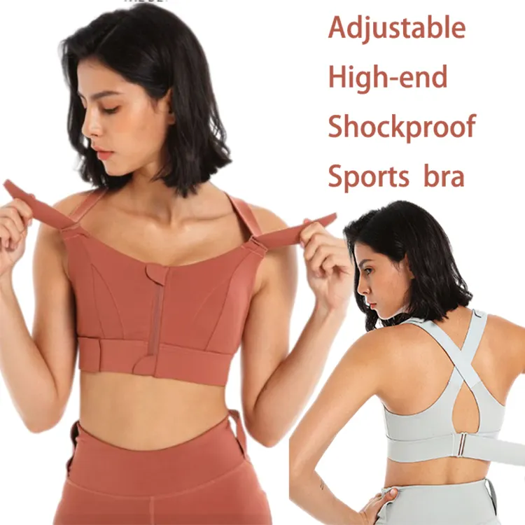 2022 Women Gym Yoga Bra Top Fitness Running Shockproof Solid Color High Impact Adjustable Strappy Sports Bra