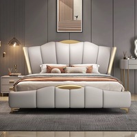Mobilier de chambre à coucher moderne et luxueux en bois lits rembourrés souples cadre de lit double pleine grandeur Ensemble en cuir avec rangement design flottant