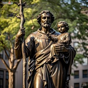 Grande fuso in bronzo turista patrono San Cristoforo statua che tiene il ramo e abbraccia gesù a grandezza naturale <span class=keywords><strong>St</strong></span> <span class=keywords><strong>Christopher</strong></span> statua in ottone - Product Image 2