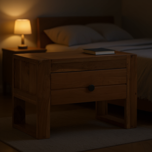 Table de chevet en teck massif 19,7x11,8x13,8 pouces, meuble de chambre élégant avec rangement - Product Image 2