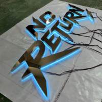 Letras 3D de Acero Inoxidable Plateado con Retroiluminación LED RGB, Letras de Canal con Halo Luminoso para Decoración de Fachadas de Negocios y Edificios