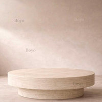 Table en marbre brun personnalisée, mosaïque de travertin beige, plateau à fromage, table cubique, socle, table basse en marbre