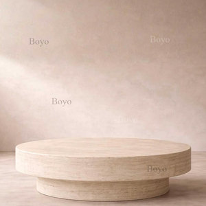 Table en marbre brun personnalisée, mosaïque de travertin beige, plateau à fromage, table cubique, socle, table basse en marbre - Product Image 4