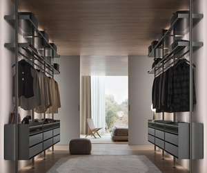 Minimalista passeggiata nell'armadio organizzatore di stoccaggio costruito in camera da letto armadio moderno a forma di L armadio in legno massiccio per appendere i vestiti - Product Image 2