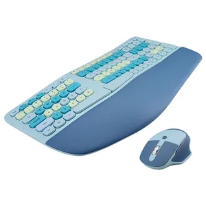 Ergonomic Wireless Keyboard Curved Design For Natural Typing 2.4G Full Size Ergo Split Keyboard Mouse Combo With Wrist Rest