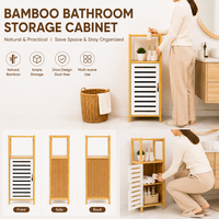 Armoire de salle de bain à 2 niveaux Organisateur de salle de bain en bambou avec porte Étagère de rangement Armoire