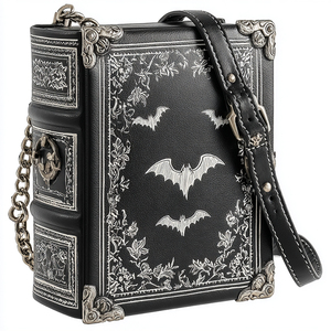 กระเป๋าถือหนัง PU ดีไซน์ค้างคาวนูนลายแบบกอธิค รูปทรงหนังสือธีมฮาโลวีนสุดพิเศษ - Product Image 2
