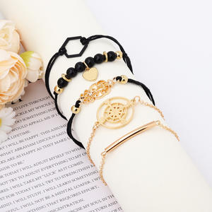 Fashion Charm <b>Bracelets</b> Set For Women <b>Copper</b> Alloy Black Hexagon Crystal Rhinestone Heart Cut Compass Design Gift 2024 - Product Image 3