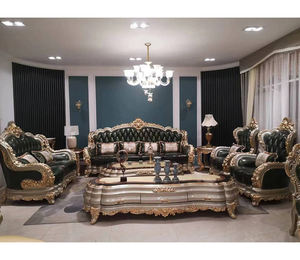 طقم أريكة كلاسيكي أوروبي من الخشب الصلب لـ 8 أشخاص، أريكة فاخرة من الجلد الأخضر مريحة لغرفة المعيشة مع خدمة تصميم مخصصة - Product Image 2