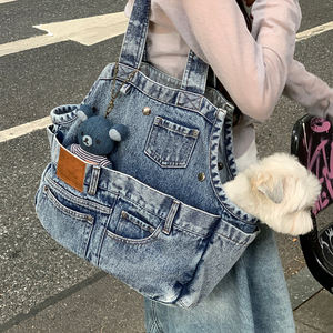 Denim basit Tote taşıyıcı yıkanabilir hafif küçük ölçekli köpekler kediler için <span class=keywords><strong>Pet</strong></span> Tote çanta çanta taşıyıcı çanta - Product Image 3