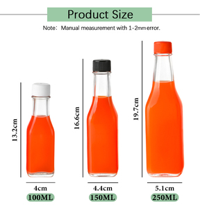Rỗng vuông 150ml 5oz rõ ràng woozy ớt Salad Ketchup nước sốt nóng chai thủy tinh với nắp màu đen và nắp màu đỏ chai thủy tinh cho bữa ăn nhẹ - Product Image 5