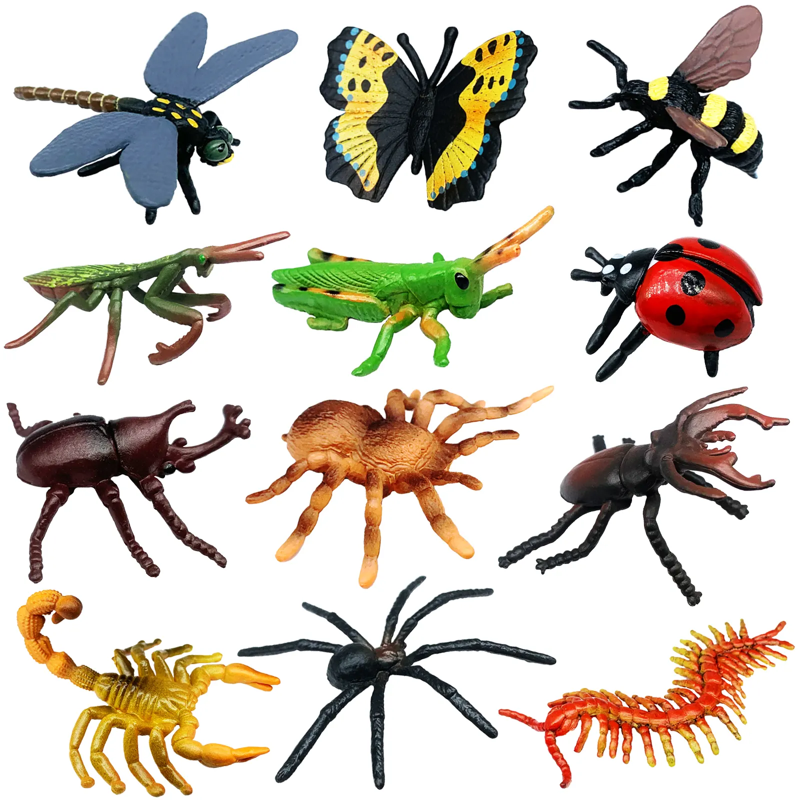 Morefun sólido PVC alta simulación insecto modelo plástico Animal juguetes abeja mariposa libélula mariquita araña ciervo Beatle juguete 12 Uds