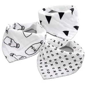 Cartoon 100% cotton 4 layers gauze muslin infant saliva towel mouth towel kids triangle head scarf bandana drool baby bibs