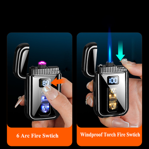 Encendedor de antorcha recargable de doble uso eléctrico de gas de arco de moda personalizado con logotipo de pantalla de energía a prueba de viento, regalo embalado - Product Image 5