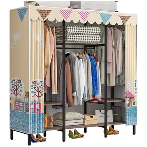 Foldable bedroom wardrobe cloakroom fabric sliding door with rail wardrobe portable modern closet