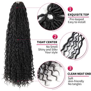 <span class=keywords><strong>ผม</strong></span>ถักโครเชต์แบบลอนปลอม Goddess Locs ขนาด 18 นิ้ว แบบ Pre-Looped เส้นเดี่ยว น้ำหนัก 100 กรัม ทำจากเส้นใยสังเคราะห์ PET <span class=keywords><strong>ทรง</strong></span>ลอนลึก สไตล์ผมฮิปปี้ - Product Image 2