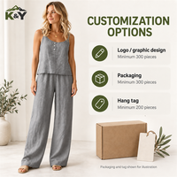 Ensemble 2026 style doux et uni, débardeur sans col boutonné et pantalon long, coupe ample, frais et confortable, toutes saisons, pour femme