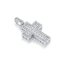 Pendentif croix en or blanc 18 carats, taille princesse, double couche, entièrement pavé de diamants de laboratoire