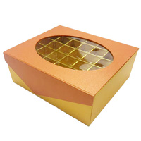 Boîte cadeau magnétique Leabon pour chocolats, plateau doré 36 compartiments, couvercle à fenêtre ronde, boîte en papier coulissante, emballage de chocolats, vente en gros, direct usine