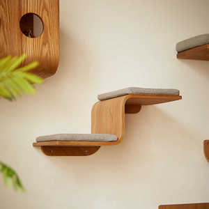 Moderne Massief Houten Kattenboom Krabber Met 2 Treden Baars Wandmeubilair Alle Seizoenen Kat Muur Planken Krabben Post Kattenhuis - Product Image 2