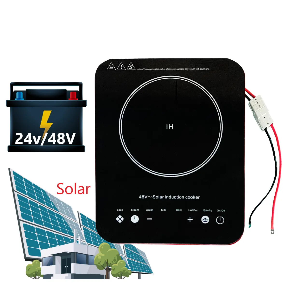 새로운 디자인 스마트 태양 전지 구동 스토브 쿠커 Dc 24V 48V 인덕션 쿠커 세라믹 쿡 조리대 호브