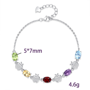 สร้อยข้อมือหินธรรมชาติรูปไข่ขนาด 5*7 มม. 9 เม็ด ประดับด้วยเงินแท้ 925 ประดับอัญมณีหลากสีสัน สำหรับผู้หญิง - Product Image 6