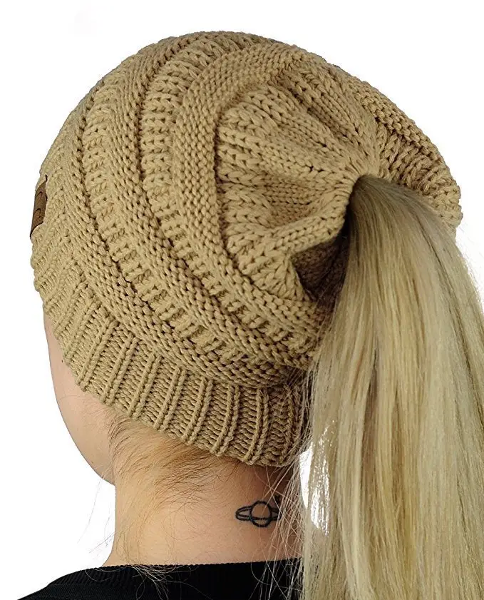 가을 겨울 따뜻한 새로운 두꺼운 니트 아크릴 말꼬리 여성용 비니 모자