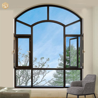 Ventana Abatible de Aluminio Negro con Rotura de Puente Térmico, Arqueada y Curva, Antirrobo, Moderna, para Villa, Insonorizada, con Gran Vista, Doble Vidrio Templado