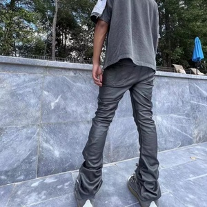 OEM Custom Logo Faddish Stacked <b>Leather</b> Pants Streetwear <b>Men</b> Stacked Pants - Product Image 2