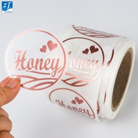 Autocollant rose doré imprimé, autocollant rond imperméable en feuille d'or « Merci » avec logo personnalisé brillant transparent, étiquette d'emballage (ancien modèle)