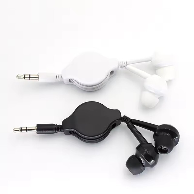 3.5mm Portable Retractable Cable In-Ear Earphone Easy to Carry Headset Extendable Wire Earphone Straight Insert for MP3 Phone