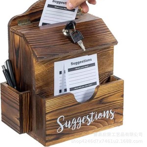 Retro Wooden Suggestion <b>Box</b> 10.6x7.9x5.8 Inch <b>Lockable</b> Wall Mounted Desktop <b>Storage</b> Organizer - Product Image 5