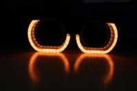 Nouvelles lentilles de phare de voiture LED 12V avec contrôle d'application, effet 5D Angel Eyes en forme de L pour projecteur 3 pouces, accessoires de rénovation DRL+Clignotant