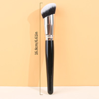 Kuas Makeup Profesional Bulu Sintetis Gagang Kayu Portabel, Kepala Miring Tunggal untuk Foundation dan Kontur Wajah, Laris Terjual